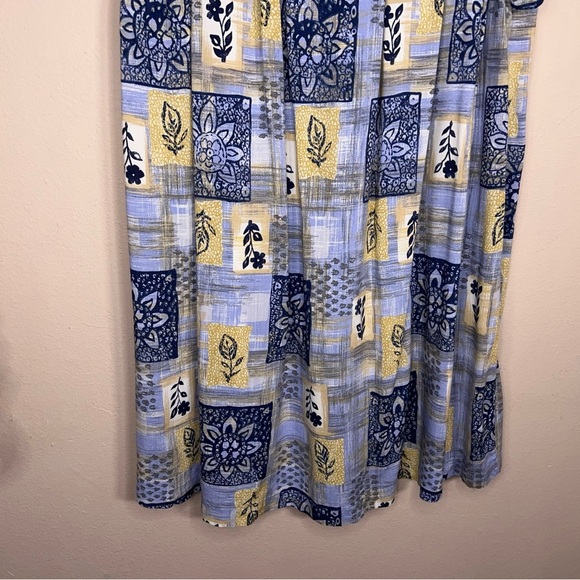 Vintage Sag Harbor Large Floral Blue Yellow Midi Skirt Elastic Waistband Retro - Picture 6 of 12